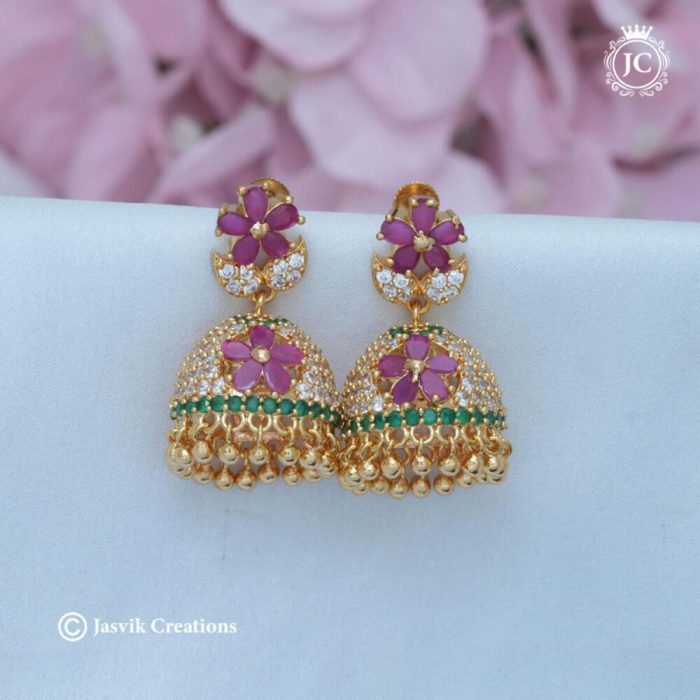 374 Microplated BIG Size AD Flower Multi Jhumka - JCER374- 499 (2)
