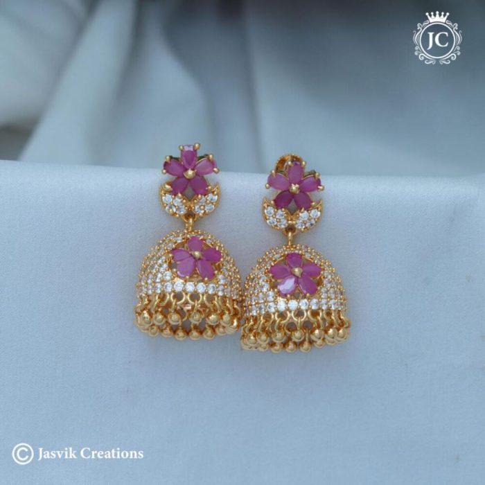 375 Microplated BIG Size AD Flower Red White Jhumka- JCER375- 499 (3)