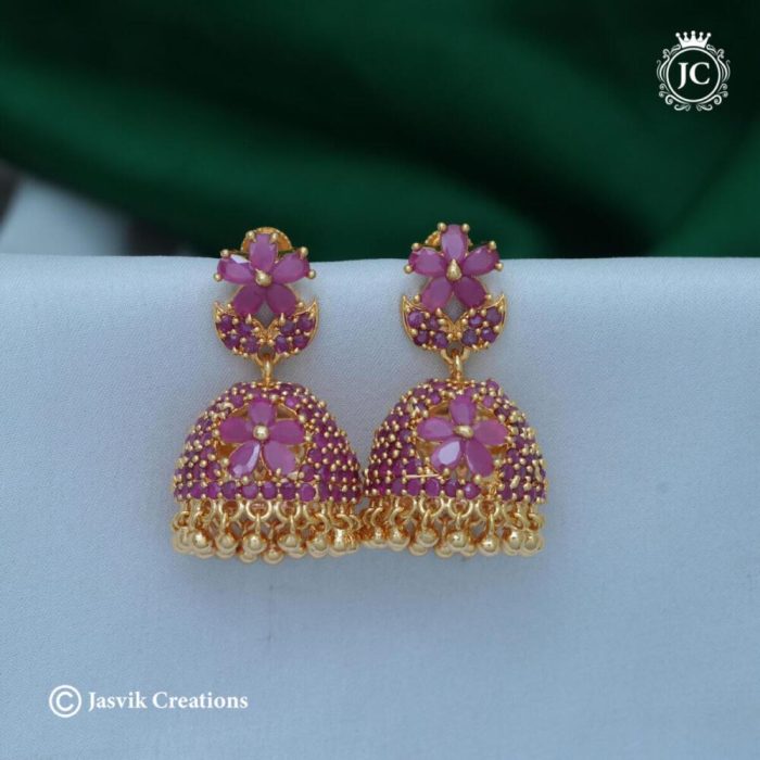 407 Microplated BIG Size AD Flower Full Red Jhumka-JCER407- 499 (4)