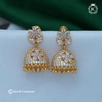 Microplated ( BIG SIZE ) AD Flower Full White Jhumka - JCER408