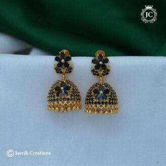 Microplated ( BIG SIZE ) AD Flower Black  Jhumka - JCER409
