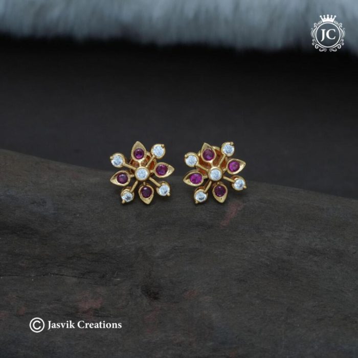 47 Diamond look Red White Impon Ear Ring -JCER047 - 260