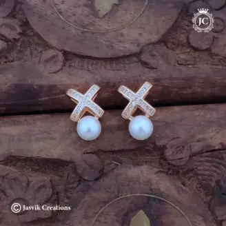 Rose Gold "X" Pearl Drop Earring - JCRG053