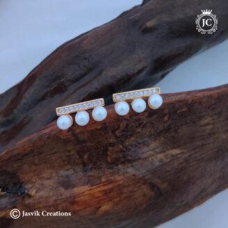 Rose Gold Pearl Bar Studs - JCRG070