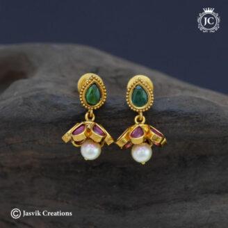 Premium Real Kemp Cute( Green Red ) Vibrant Lotus Bud Kemp Drop Earrings -  JCER078