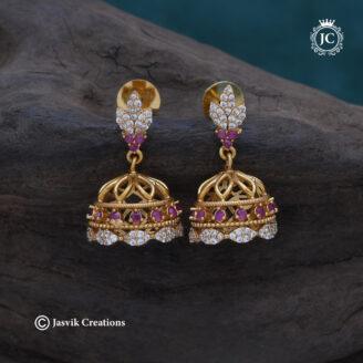 Premium-Matte-Red White - AD-Jhumka - JCER094