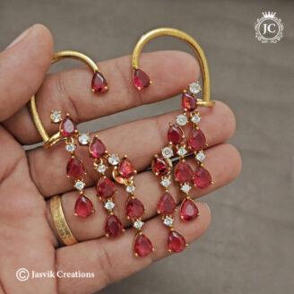 Red Uncut Stone Chandelier Ear Cuffs - JCER086