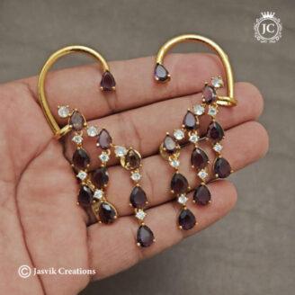 Lavender Uncut Stone Chandelier Ear Cuffs - JCER088