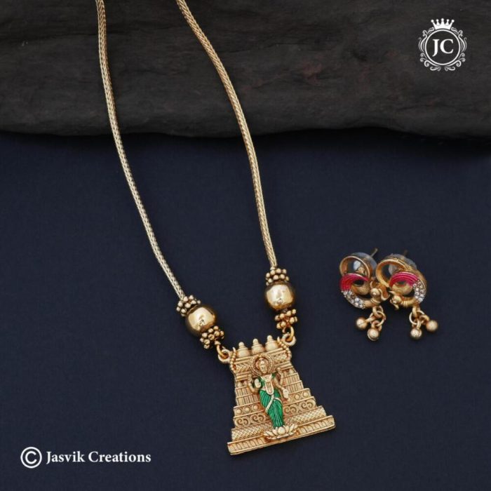 Matte Finish Gopuram Necklace- ( Green ) JCNL800 - 299 (4)