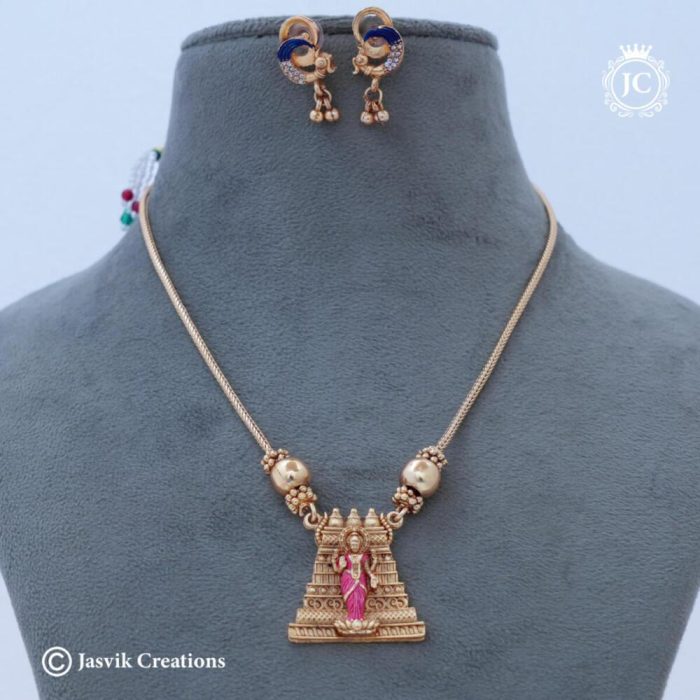 Matte Finish Gopuram Necklace- ( Red ) JCNL801 - 299 (6)