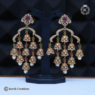 Royal Antique Finish Three-Layer Jhumka Earrings - JCER756