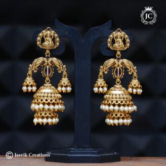 Premium Antique Kemp Floral Jhumka Earrings - JCER757