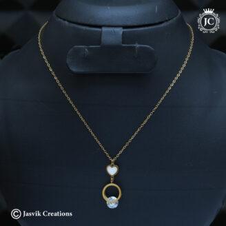 Anti Tarnish Heart and Solitaire Ring Pendant Necklace - JCNL822