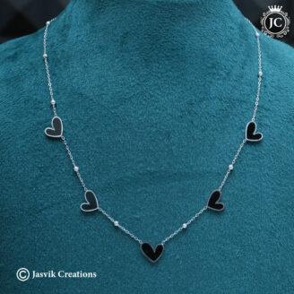 Black Heart Silver-Toned Anti-Tarnish Necklace -JCNL824