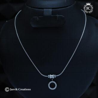 Anti Tarnish Silver-Toned Solitaire Halo Circle Pendant Necklace- JCNL827