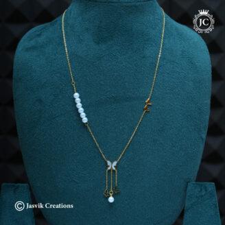 Anti Tarnish Butterfly Pearl Lariat Necklace - JCNL830
