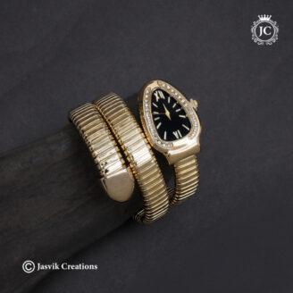 Luxury Gold-Plated Snake Shaped Spiral Wrap( Black Dial ) Watch - JCWH04