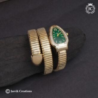 Luxury Gold-Plated Snake Shaped Spiral Wrap( Green Dial ) Watch - JCWH05