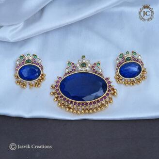 High-Quality Real Gold Inspired Royal Blue Pendant Set - JCPT142