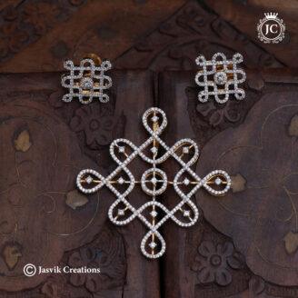 Traditional Kolam Motif Pendant & Earring Set- JCPT143