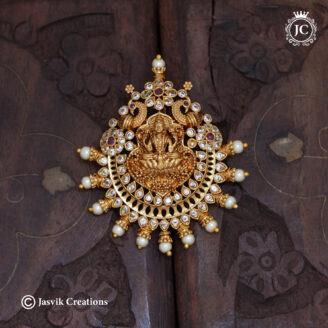 Divine Antique Matte Lakshmi Pendant with CZ and Pearl Accents - JCPT149