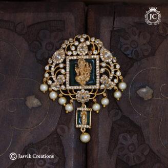 Divine Antique Matte God AD Pendant with Emerald Green  -  JCPT153