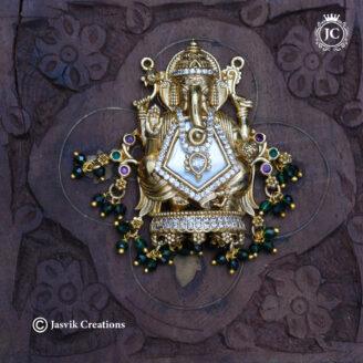 Premium Lord Vinayagar CZ Pendant with Emerald Bead Drops -JCPT160