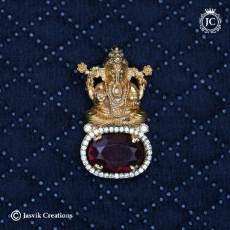 Premium  Lord Vinayagar Pendant with Oval Ruby Red Centerpiece- JCPT161