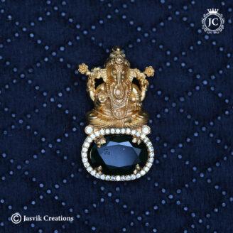 Premium Lord Vinayagar Pendant with Oval Emerald Green Centerpiece - JCPT162