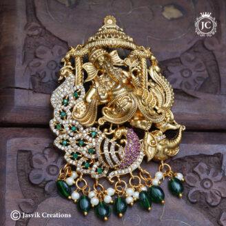 Premium Vinayagar Temple Pendant with Peacock & Elephant Accents - JCPT163