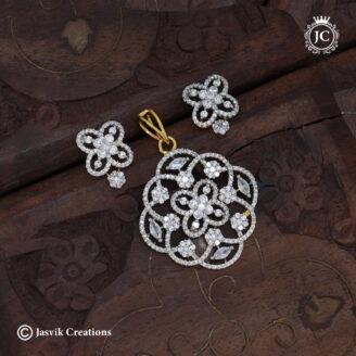 GJ Polish Floral CZ Mini Pendant Set with Matching Stud Earrings - JCPT168
