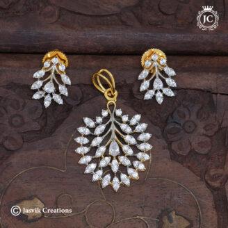 GJ Polish Leaf Branch CZ Mini Pendant Set with Matching Earrings - JCPT170