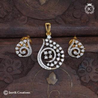 GJ Polish Swirl Paisley CZ Mini Pendant Set with Matching Earrings - JCPT171
