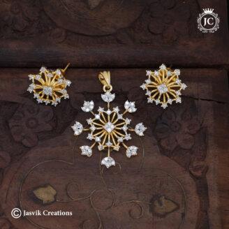 GJ Polish Snowflake Sunburst CZ Mini Pendant Set with Matching Studs - JCPT172