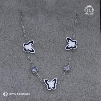 Premium Anti-Tarnish Butterfly Charm Dainty Silver Link Chain with Black Borders and Crystal Accents Bracelet – JCBT179
