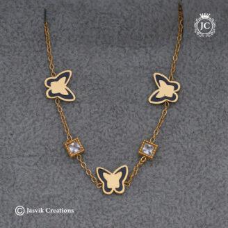 Premium Anti-Tarnish Butterfly Charm Dainty Gold Link Chain with Black Borders Bracelet – - JCBT180