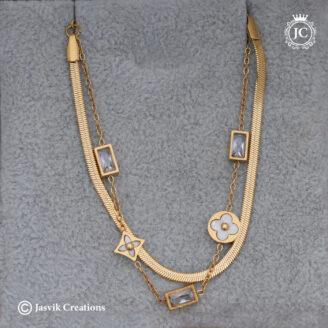 Premium Anti-Tarnish Layered with Crystal Baguettes Floral Bracelet - JCBT182