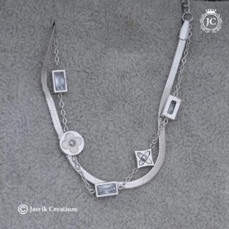 Premium Anti-Tarnish Layered Silver Herringbone Floral Bracelet -JCBT185