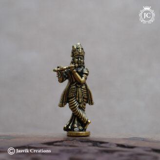 Ultra-Miniature Brass-Base Black Metal Murali Krishna Idol - JCVU030