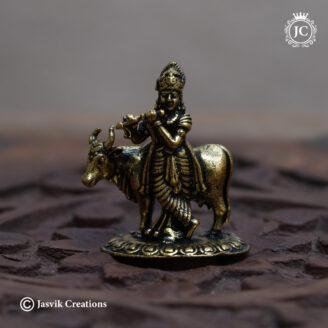 Ultra-Miniature Brass-Base Black Metal Krishnar with Komatha Idol - JCVU031