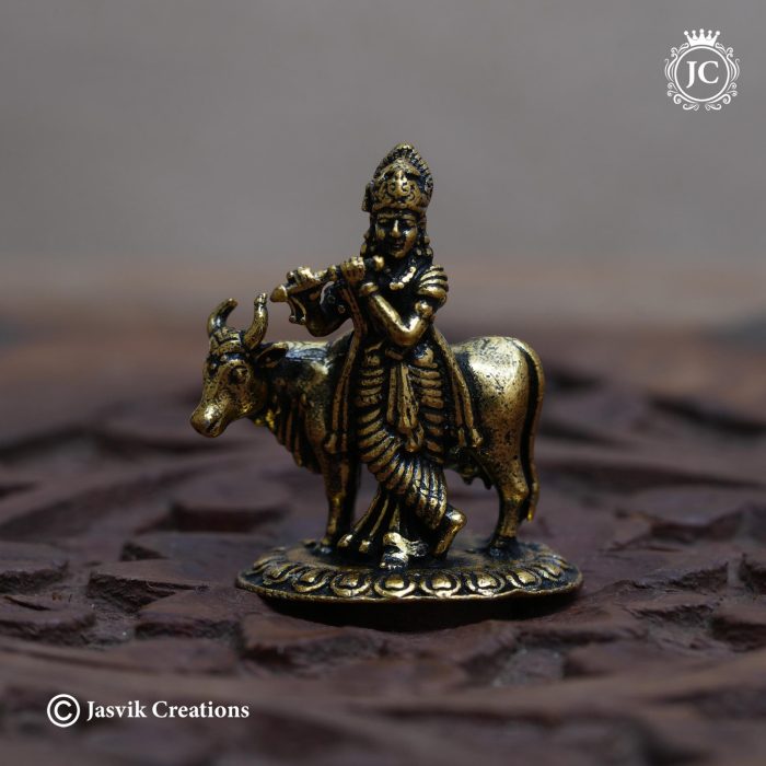 31 Brass Base Black Metal Krishnar with Komatha Mini- JCVU031 - 150 (3)