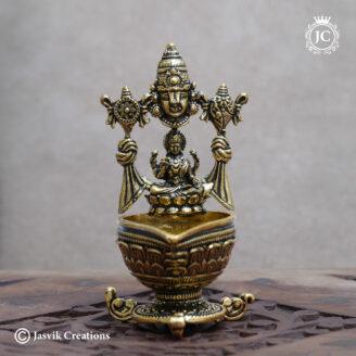 Brass-Base Black Metal Perumal Lakshmi Vilakku  - JCVU035