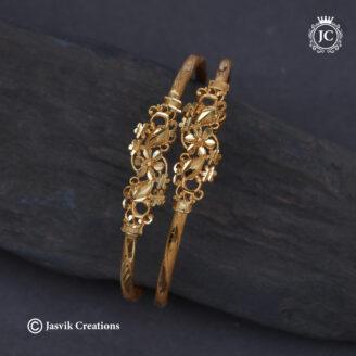 Premium Microplated Floral Filigree Kada Bangles (Pair)- JCBN351