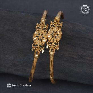Premium Microplated Royal Radial Floral Kada Bangles (Pair) - JCBN353