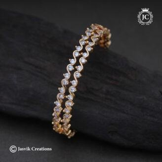 Elegant Wave Pattern Diamond-Look AD Stone Gold-Plated Bangle - JCBN359