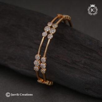 Gold Finish AD Stone Bangle with Cluster Floral Motifs - JCBN361