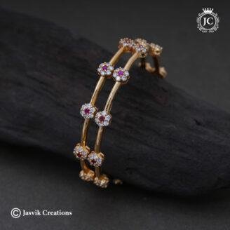 Dainty Ruby & White AD Floral Bangle - JCBN363