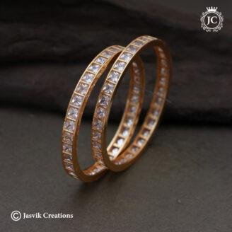 Premium Luxury Eternity-Style Square AD Stone Kada Pair - JCBN365