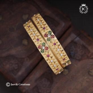 Premium Microplated Floral Cutwork Enamel Bangles - JCBN366