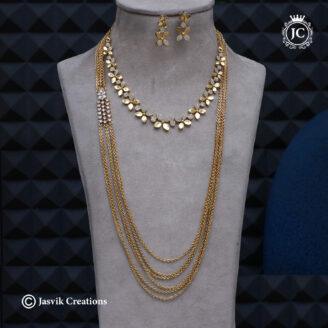 Diamond Look Necklace with Chandra Haram Combo Set - JCCM530